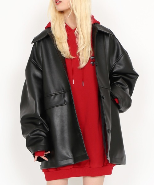 PUNYUS（プニュズ）の「合皮カージャケット（ブルゾン・レディース・ブラウン/ブラック・2/3/4）」の4枚目の写真