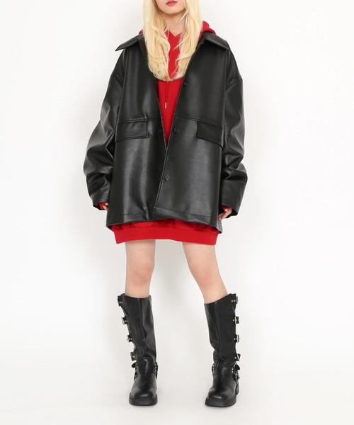 PUNYUS（プニュズ）の「合皮カージャケット（ブルゾン・レディース・ブラウン/ブラック・2/3/4）」の5枚目の写真