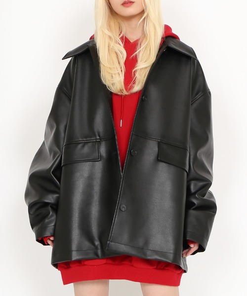 PUNYUS（プニュズ）の「合皮カージャケット（ブルゾン・レディース・ブラウン/ブラック・2/3/4）」の6枚目の写真