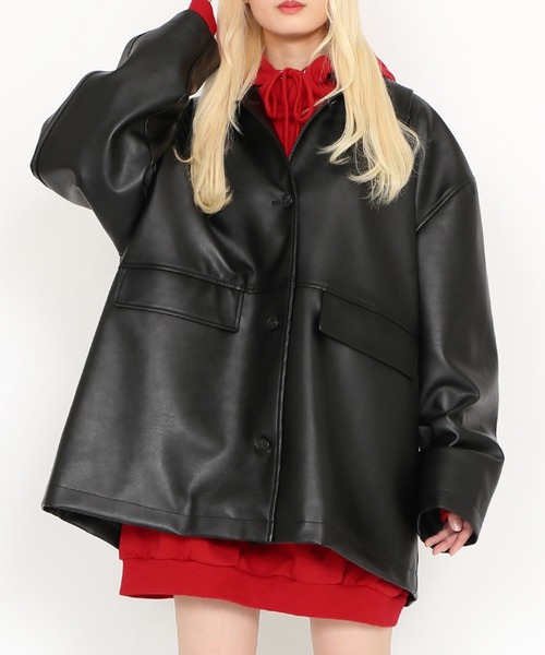 PUNYUS（プニュズ）の「合皮カージャケット（ブルゾン・レディース・ブラウン/ブラック・2/3/4）」の7枚目の写真