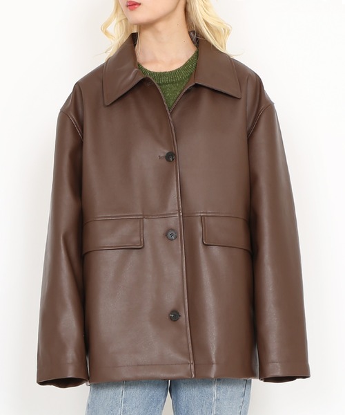 PUNYUS（プニュズ）の「合皮カージャケット（ブルゾン・レディース・ブラウン/ブラック・2/3/4）」の21枚目の写真