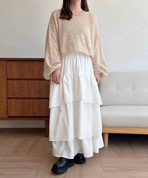 apres jour clair(アプレジュールクレア)の「【apres jour clair】ティアードスカート【ZOZOTOWN限定アイテム】(スカート・レディース・ブラック/アイボリー/オフホワイト・フリー/X-LARGE)」の2枚目の写真