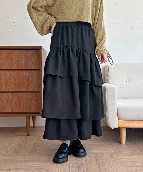 apres jour clair(アプレジュールクレア)の「【apres jour clair】ティアードスカート【ZOZOTOWN限定アイテム】(スカート・レディース・ブラック/アイボリー/オフホワイト・フリー/X-LARGE)」の3枚目の写真