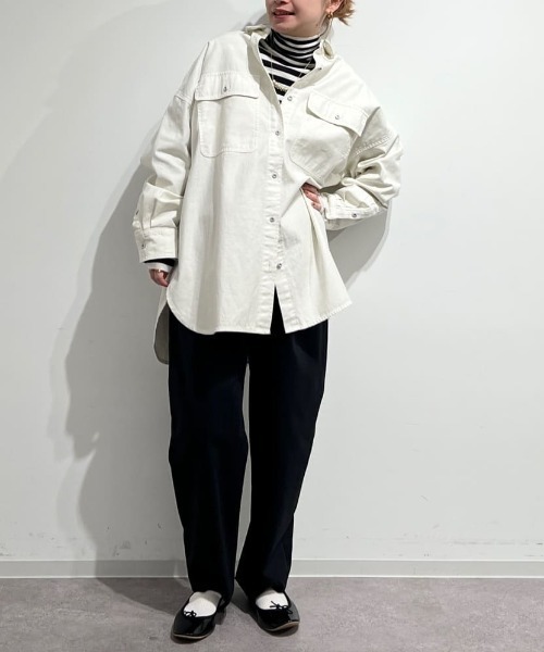 Healthy denim（ヘルシーデニム）の「【Healthy DENIMコラボ】オーバーシャツ（シャツ/ブラウス・レディース・ホワイト系その他/ネイビー・MEDIUM）」の6枚目の写真