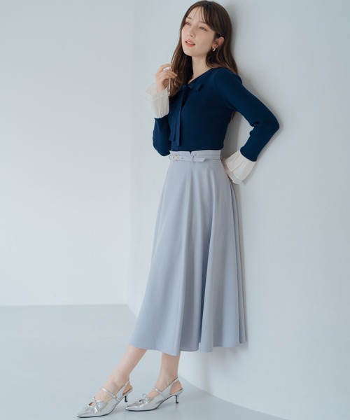 MISCH MASCH(ミッシュマッシュ)の「シアーフリルボウタイニット(ニット/セーター・レディース・ネイビー/ホワイト/ライトブルー・フリ-)」の7枚目の写真