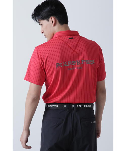 セントアンドリュース　長袖シャツ　メンズ　赤　日本製　ストライプ　ゴルフ セントアンドリュース（ST.ANDREWS）ゴルフウェア ふくれ