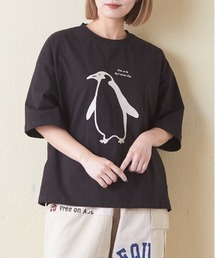 CUBE SUGAR | 21/-OE天竺ハードウォッシュペンギンプリントTシャツ(Tシャツ/カットソー)