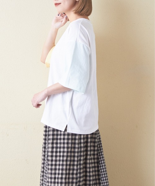 CUBE SUGAR（キューブシュガー）の「21/-OE天竺ハードウォッシュペンギンプリントTシャツ（Tシャツ/カットソー・レディース・ミント/イエロー/ホワイト/マルチ/ブラック・M）」の9枚目の写真