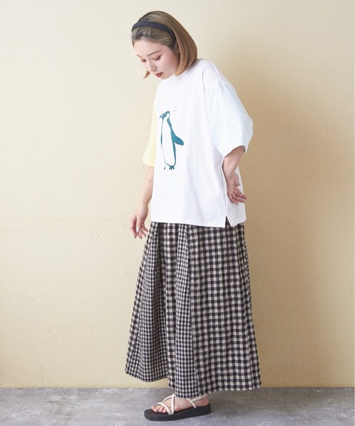 CUBE SUGAR（キューブシュガー）の「21/-OE天竺ハードウォッシュペンギンプリントTシャツ（Tシャツ/カットソー・レディース・ミント/イエロー/ホワイト/マルチ/ブラック・M）」の8枚目の写真