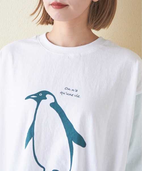 CUBE SUGAR（キューブシュガー）の「21/-OE天竺ハードウォッシュペンギンプリントTシャツ（Tシャツ/カットソー・レディース・ミント/イエロー/ホワイト/マルチ/ブラック・M）」の12枚目の写真
