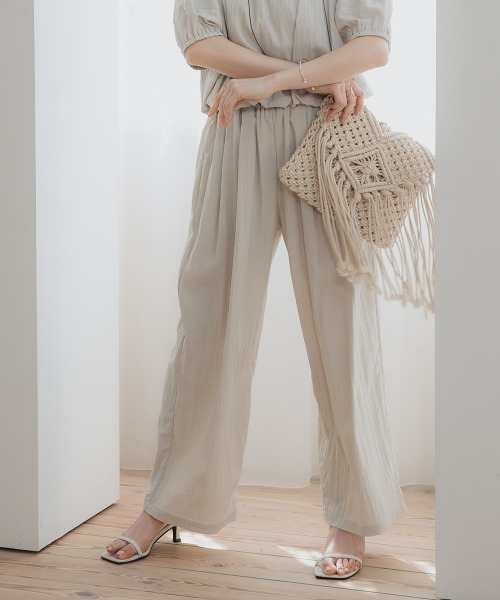 パンツ Doll mini pants BEIGE S セール】小さいサイズ ワッシャーギャザーワイドパンツ 低身長