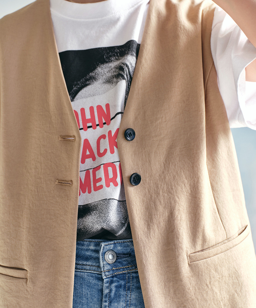 Spick & Span（スピックアンドスパン）の「《追加》PEカルゼVカラージレ（ベスト・レディース・ベージュ/ブラック・FREE）」の4枚目の写真