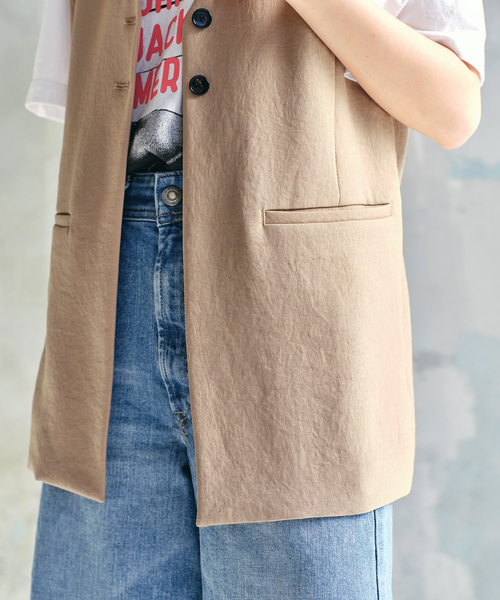 Spick & Span（スピックアンドスパン）の「《追加》PEカルゼVカラージレ（ベスト・レディース・ベージュ/ブラック・FREE）」の5枚目の写真