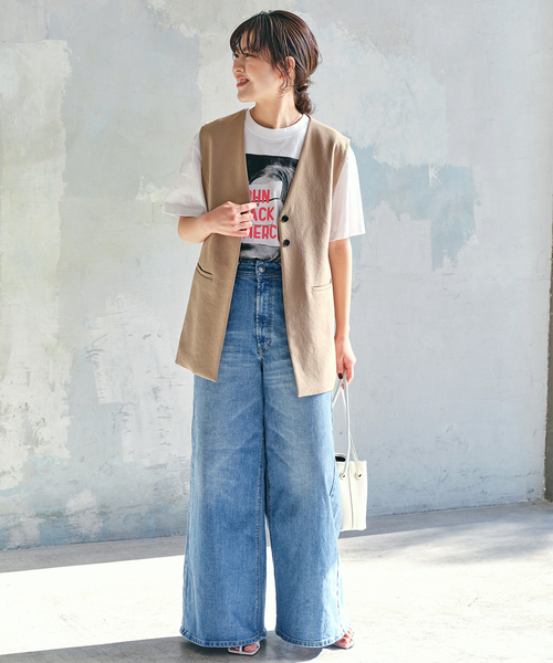 Spick & Span（スピックアンドスパン）の「《追加》PEカルゼVカラージレ（ベスト・レディース・ベージュ/ブラック・FREE）」の8枚目の写真