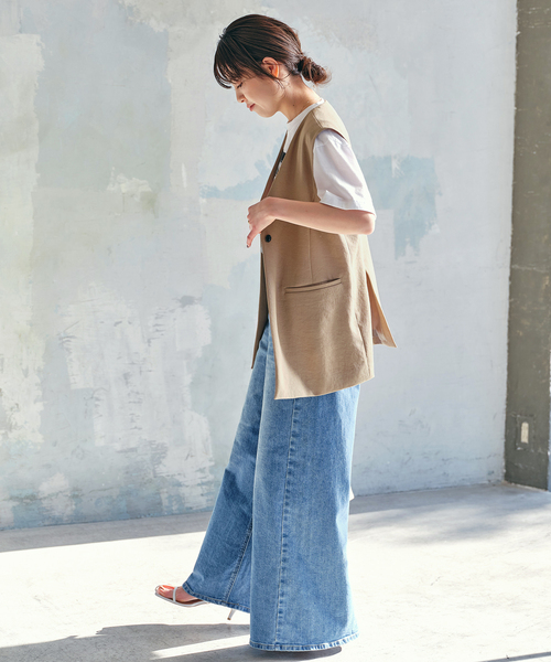 Spick & Span（スピックアンドスパン）の「《追加》PEカルゼVカラージレ（ベスト・レディース・ベージュ/ブラック・FREE）」の9枚目の写真