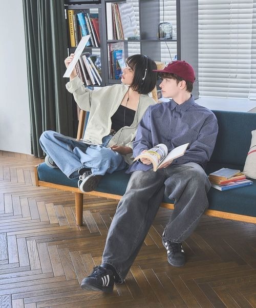 PBLIM（ページボーイリム）の「《UNISEX》Wラインチェックシャツ（シャツ/ブラウス・レディース・ネイビー/グリーン/オフホワイト・FREE）」の5枚目の写真