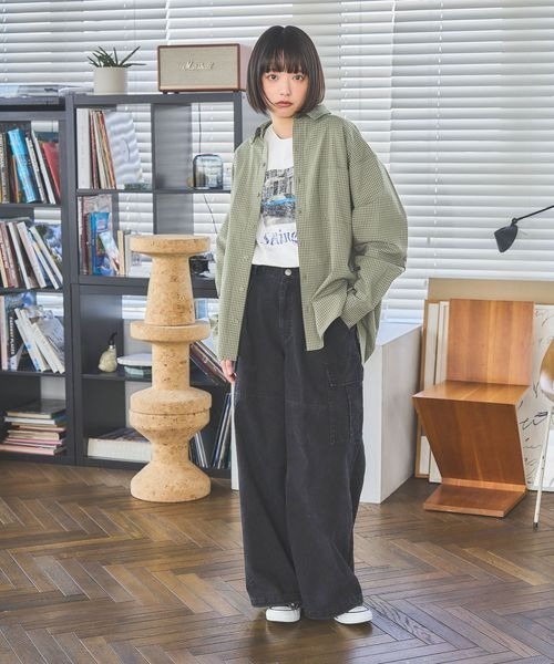 PBLIM（ページボーイリム）の「《UNISEX》Wラインチェックシャツ（シャツ/ブラウス・レディース・ネイビー/グリーン/オフホワイト・FREE）」の10枚目の写真