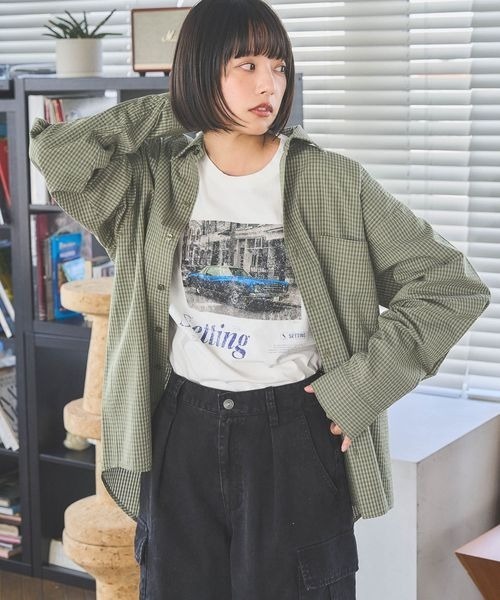 PBLIM（ページボーイリム）の「《UNISEX》Wラインチェックシャツ（シャツ/ブラウス・レディース・ネイビー/グリーン/オフホワイト・FREE）」の14枚目の写真