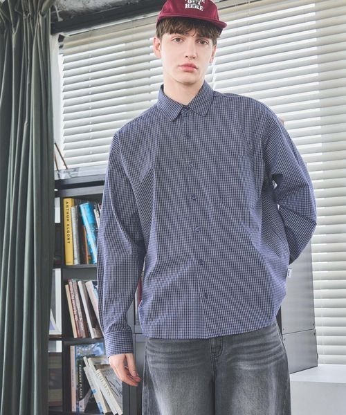 PBLIM（ページボーイリム）の「《UNISEX》Wラインチェックシャツ（シャツ/ブラウス・レディース・ネイビー/グリーン/オフホワイト・FREE）」の18枚目の写真