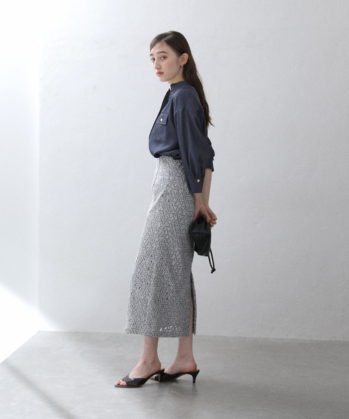 La TOTALITE（ラトータリテ）の「《追加3》【洗える】レースタイトスカート（スカート・レディース・スカイブルー/ライトグリーン・38/36/40）」の3枚目の写真