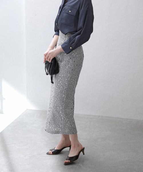 La TOTALITE（ラトータリテ）の「《追加3》【洗える】レースタイトスカート（スカート・レディース・スカイブルー/ライトグリーン・38/36/40）」の6枚目の写真