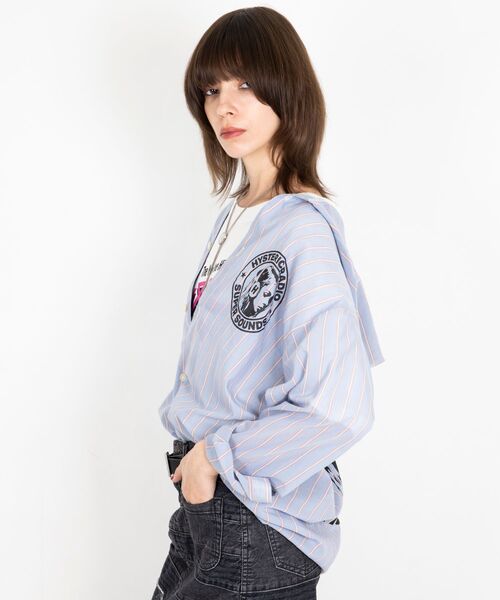 【極美品】HYSTERIC GLAMOUR フードシャツ ストライプ RADIO HYSTERIC GLAMOUR（ヒステリックグラマー）の「HYSTERIC RADIO フード