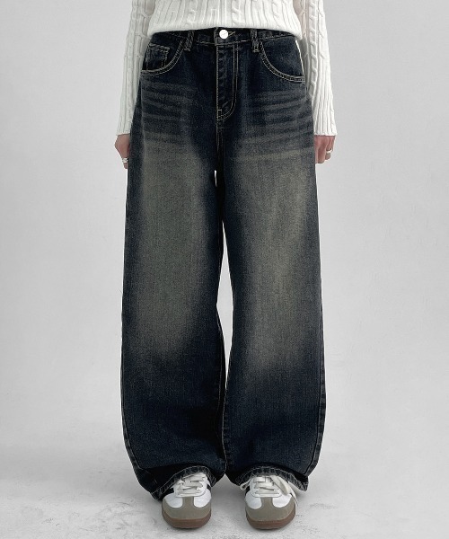 BLESSU ブラック ワイドデニムパンツ Wide Denim Pants – YZ
