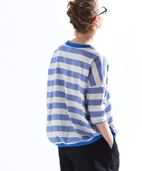 Kelen（ケレン）の「「KELEN / ケレン」 ワイドシルエットボーダートップス KUPE（Tシャツ/カットソー・レディース・ブラック/ブルー/ブラウン/グリーン・FREE）」の9枚目の写真