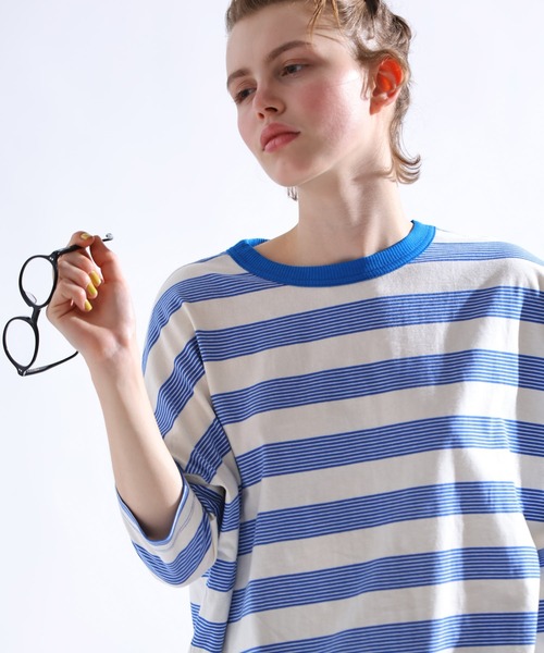 Kelen（ケレン）の「「KELEN / ケレン」 ワイドシルエットボーダートップス KUPE（Tシャツ/カットソー・レディース・ブラック/ブルー/ブラウン/グリーン・FREE）」の10枚目の写真