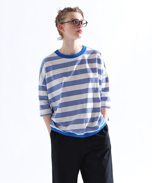 Kelen（ケレン）の「「KELEN / ケレン」 ワイドシルエットボーダートップス KUPE（Tシャツ/カットソー・レディース・ブラック/ブルー/ブラウン/グリーン・FREE）」の11枚目の写真