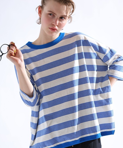 Kelen（ケレン）の「「KELEN / ケレン」 ワイドシルエットボーダートップス KUPE（Tシャツ/カットソー・レディース・ブラック/ブルー/ブラウン/グリーン・FREE）」の13枚目の写真