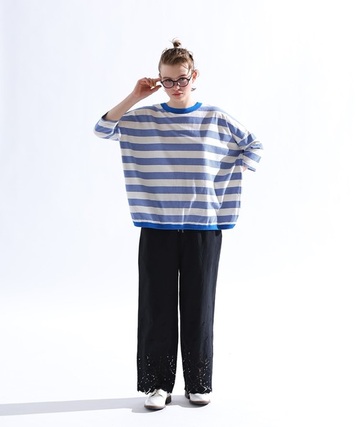 Kelen（ケレン）の「「KELEN / ケレン」 ワイドシルエットボーダートップス KUPE（Tシャツ/カットソー・レディース・ブラック/ブルー/ブラウン/グリーン・FREE）」の14枚目の写真
