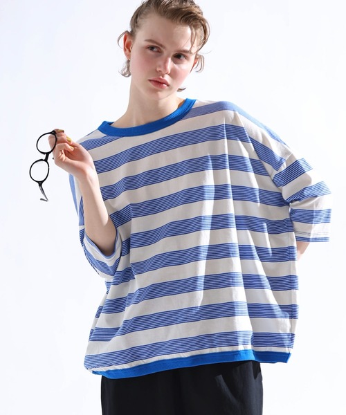 Kelen（ケレン）の「「KELEN / ケレン」 ワイドシルエットボーダートップス KUPE（Tシャツ/カットソー・レディース・ブラック/ブルー/ブラウン/グリーン・FREE）」の15枚目の写真