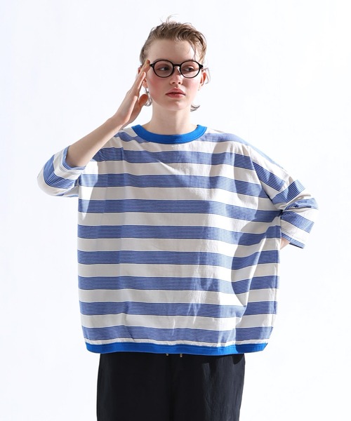 Kelen（ケレン）の「「KELEN / ケレン」 ワイドシルエットボーダートップス KUPE（Tシャツ/カットソー・レディース・ブラック/ブルー/ブラウン/グリーン・FREE）」の7枚目の写真