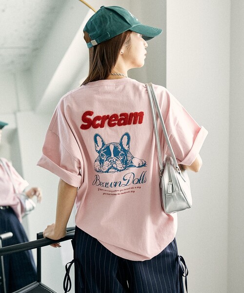 PUBLUX(パブリュクス)の「PUBLUX/パブリュクス フレンチブルドッグ アニマル プリントTシャツ 限定展開(Tシャツ/カットソー・レディース・チャコールグレー/オフホワイト/ピンク・MEDIUM/LARGE/SMALL)」の3枚目の写真