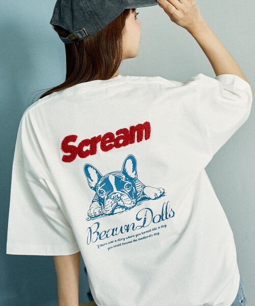 PUBLUX(パブリュクス)の「PUBLUX/パブリュクス フレンチブルドッグ アニマル プリントTシャツ 限定展開(Tシャツ/カットソー・レディース・チャコールグレー/オフホワイト/ピンク・MEDIUM/LARGE/SMALL)」の4枚目の写真