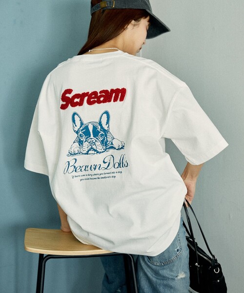 PUBLUX(パブリュクス)の「PUBLUX/パブリュクス フレンチブルドッグ アニマル プリントTシャツ 限定展開(Tシャツ/カットソー・レディース・チャコールグレー/オフホワイト/ピンク・MEDIUM/LARGE/SMALL)」の6枚目の写真