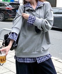 SHEENA（シーナ）の「チェックシャツレイヤードデザインポロ襟トップス（Tシャツ/カットソー）」