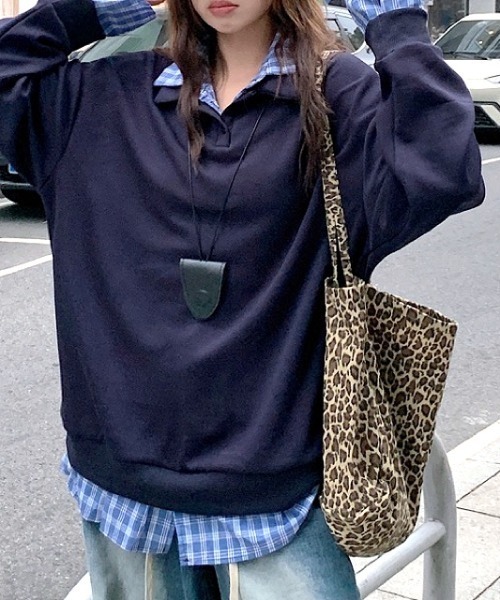SHEENA(シーナ)の「チェックシャツレイヤードデザインポロ襟トップス(Tシャツ/カットソー・レディース・グレー/ネイビー・M)」の18枚目の写真