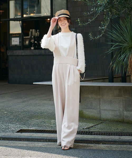 セール】ダブルクロス サロペットワイドパンツ（つなぎ/オールインワン