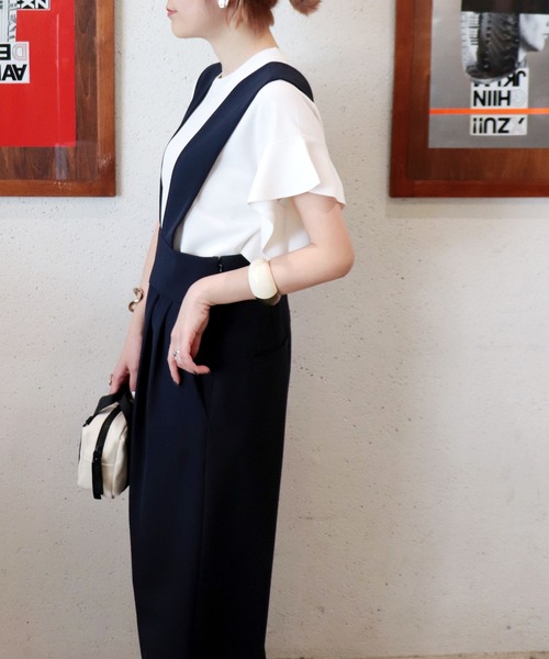Jines(ジネス)の「ダブルクロス サロペットワイドパンツ(つなぎ/オールインワン・レディース・ネイビー/ベージュ・38)」の20枚目の写真