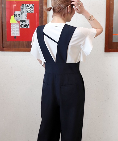 Jines(ジネス)の「ダブルクロス サロペットワイドパンツ(つなぎ/オールインワン・レディース・ネイビー/ベージュ・38)」の21枚目の写真