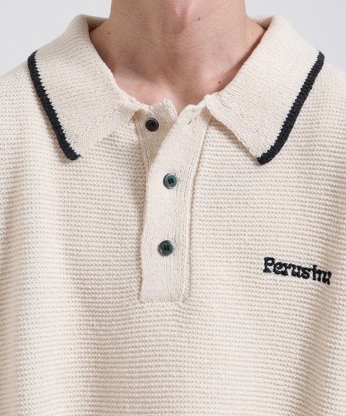 Perushu（ペルーシュ）の「Dry touch polo knit ドライタッチポロニット（ポロシャツ・メンズ・アイボリー/ベージュ/ブルー・LARGE/MEDIUM）」の17枚目の写真