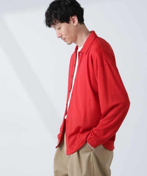NANO universe(ナノユニバース)の「「ALL-DAYS COMFORT 100% WOOL」 シャツカーディガン(カーディガン/ボレロ・メンズ・レッド/ブラック・L/M)」の1枚目の写真