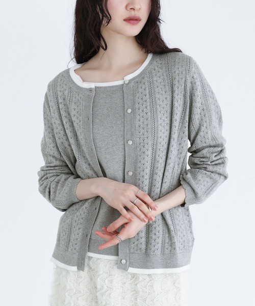 somari imagination(ソマリ イマジネーション)の「配色透かし編みアンサンブルニット(アンサンブル・レディース・杢グレー/レッド・2/1)」の8枚目の写真