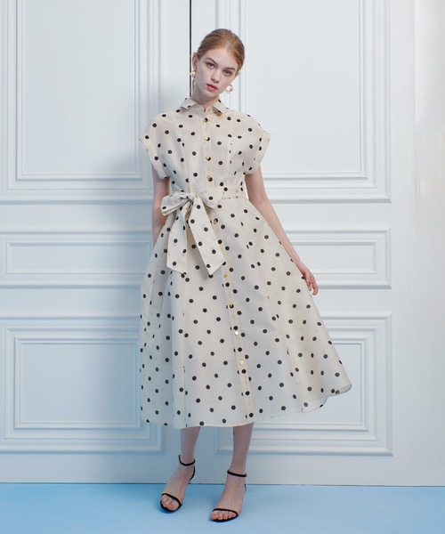 ルルウィルビー　ワンピース LOULOU WILLOUGHBY】オーガンドットウエストリボンワンピース