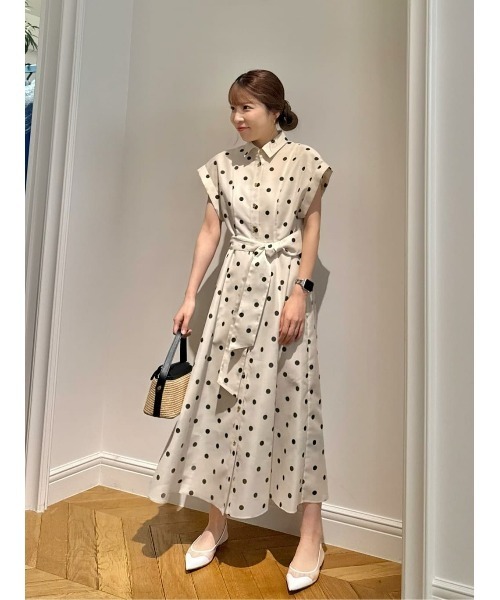 LOULOU WILLOUGHBY】オーガンドットウエストリボンワンピース