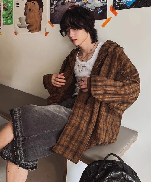 FreeZone（フリーゾーン）の「チェックフードシャツ（シャツ/ブラウス・メンズ・ブラウン/ブルー・F）」の4枚目の写真