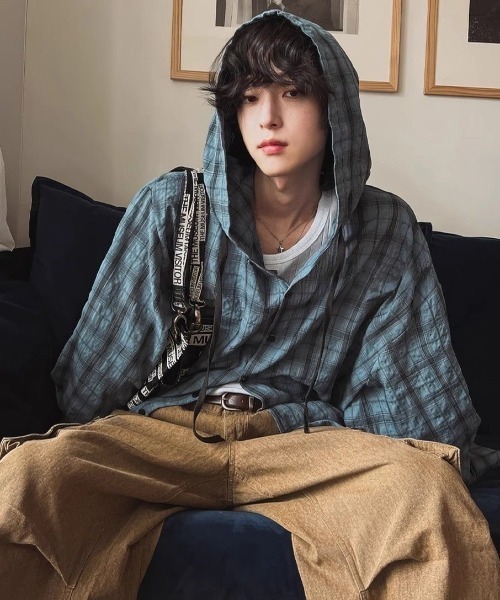 FreeZone（フリーゾーン）の「チェックフードシャツ（シャツ/ブラウス・メンズ・ブラウン/ブルー・F）」の6枚目の写真