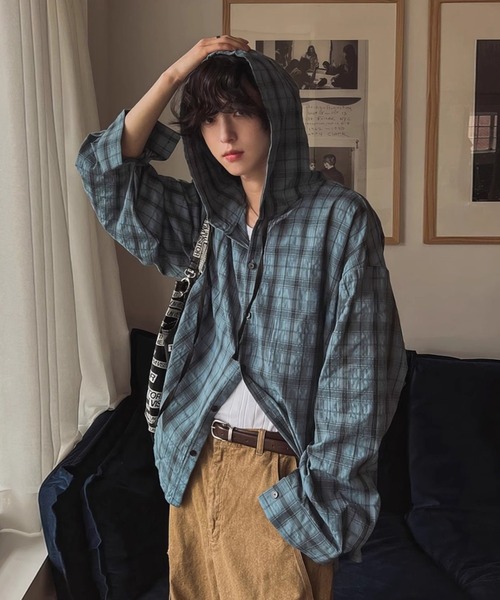 FreeZone（フリーゾーン）の「チェックフードシャツ（シャツ/ブラウス・メンズ・ブラウン/ブルー・F）」の14枚目の写真